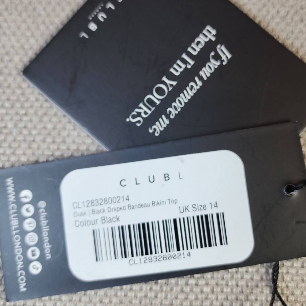 NWT Club‎ L London Dusk Black Draped Bandeau Bikini Top Women's Size 10 - Picture 4 of 16